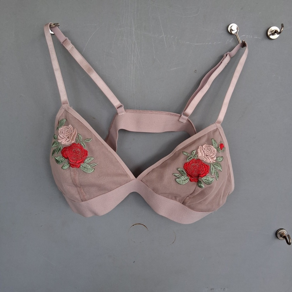 Embroidered Roses Bralette XL Unbranded EUC Pink Red